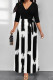 Black Casual Street Geometric Print With Belt Contrast V Neck Printed Dresses