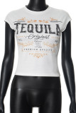White Sexy Print Patchwork O Neck T-Shirts