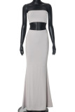 Grey Sexy Solid Color Patchwork Strapless Sleeveless Two Pieces