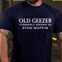 Navy Blue OLD GEEZER FORMERLY KNOWN AS STUD MUFFIN PRINT T-SHIRT