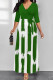 Green Casual Street Geometric Print With Belt Contrast V Neck Printed Dresses