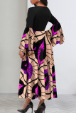 Black Celebrities Print Patchwork Zipper O Neck A Line Dresses