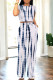 Blue White Casual Daily Graffiti Print Pocket Contrast O Neck Short Sleeve Two Pieces