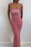 Pink Sexy Letters Patchwork Backless Spaghetti Strap Sling Dresses
