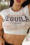 White Sexy Print Patchwork O Neck T-Shirts
