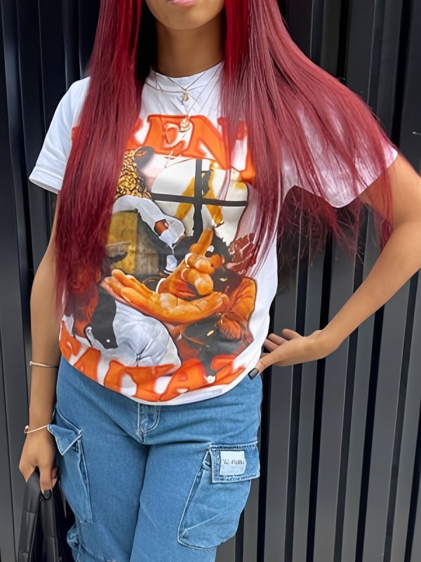 White Casual Street Graffiti Print O Neck T-Shirts