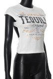 White Sexy Print Patchwork O Neck T-Shirts
