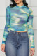 Green Casual Print Patchwork O Neck Tops