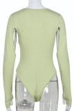 Green Sexy Solid Color Hollow Out Patchwork O Neck Skinny Bodysuits