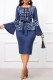 Tibetan Blue Celebrities Print Patchwork Strap Design O Neck Wrapped Skirt Dresses