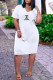 White Casual Letter Print Pocket V Neck Short Sleeve Short Sleeve Dress