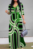 Black Casual Street Geometric Print Lace Up V Neck Printed Dresses