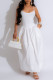 White Celebrities Solid Color Pocket Patchwork Backless Spaghetti Strap Sling Dresses