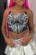 Black Street Print Chains Backless Halter Tops