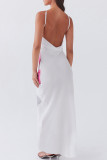 White Celebrities Print Hollow Out Patchwork Backless Spaghetti Strap Sling Dresses