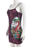 Multicolor Sexy Print Patchwork Backless Spaghetti Strap Sling Dresses