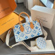 Blue Casual Street Letter Print Patchwork Zipper Contrast Bags
