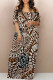 Brown Sexy National Totem Print Off Shoulder Printed Dresses