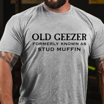 Grey OLD GEEZER FORMERLY KNOWN AS STUD MUFFIN PRINT T-SHIRT
