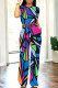 Multicolor Casual Daily Graffiti Print Pocket Contrast O Neck Short Sleeve Two Pieces