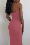 Pink Sexy Letters Patchwork Backless Spaghetti Strap Sling Dresses