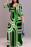 Black Casual Street Geometric Print Lace Up V Neck Printed Dresses