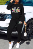 Black Casual Letters Patchwork O Neck Long Sleeve Two Pieces