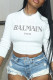 White Casual Letters Patchwork O Neck Tops
