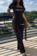 Black Casual Letters Patchwork Hot Drill Square Neck Short Sleeve Two Pieces