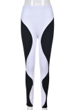 Black Street Patchwork Contrast Skinny Mid Waist Pencil Patchwork Bottoms
