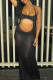 Black Sexy Solid Color Hollow Out Patchwork Backless Square Neck Long Dresses