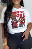 White Casual Character Print Letter O Neck T-Shirts