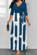 Blue Casual Street Geometric Print With Belt Contrast V Neck Printed Dresses