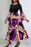 Black Celebrities Print Patchwork Zipper O Neck A Line Dresses