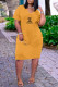 Yellow Casual Letter Print Pocket V Neck Short Sleeve Short Sleeve Dress