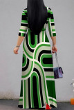 Black Casual Street Geometric Print Lace Up V Neck Printed Dresses