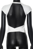 White Sexy Print Patchwork O Neck T-Shirts