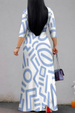 Black Casual Street Geometric Print Lace Up V Neck Printed Dresses