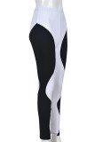 Black Street Patchwork Contrast Skinny Mid Waist Pencil Patchwork Bottoms