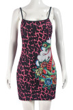 Multicolor Sexy Print Patchwork Backless Spaghetti Strap Sling Dresses