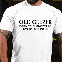 White OLD GEEZER FORMERLY KNOWN AS STUD MUFFIN PRINT T-SHIRT