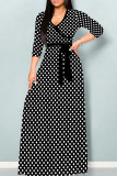 Black Red Casual Print Patchwork Strap Design V Neck Long Dresses