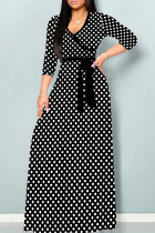 Black And White Casual Print Patchwork Strap Design V Neck Long Dresses