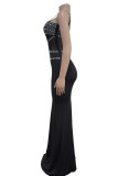 White Sexy Patchwork Backless Hot Drill Spaghetti Strap Long Dresses