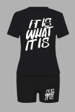 Red Casual Letter Print Basic O Neck Short Sleeve Two Pieces