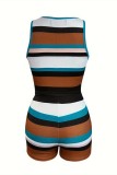 Multicolor Casual Hot Stripe Contrast O Neck Sleeveless Two Pieces