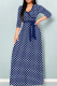Tibetan Blue Casual Print Patchwork Strap Design V Neck Long Dresses