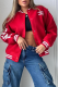 Red Casual Street Letter Print Buckle Half A Turtleneck Outerwear