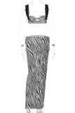 Zebra Sexy Casual Zebra Print Backless Belted Spaghetti Strap Sleeveless Two Pieces