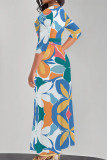 Multicolor Street Elegant Floral Print Lace Up V Neck Printed Dresses